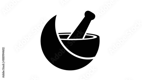 Black silhouette of mortar and pestle.