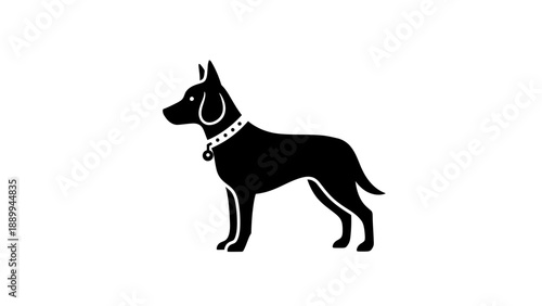 Black dog standing in profile view.