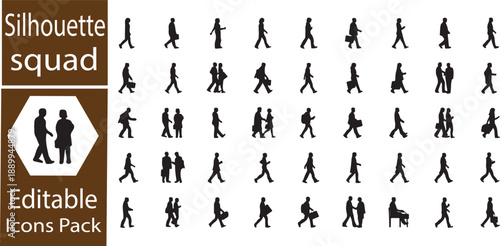People Silhouettes Walking and Commuting, Urban Pedestrian Collection Vector