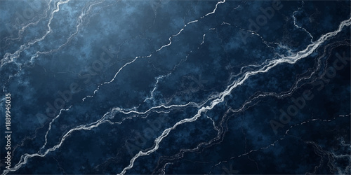 A powerful blue lightning bolt strikes from the dark stormy sky into the water during a night thunderstorm, creating a bright electric flash of energy and nature's dangerous power