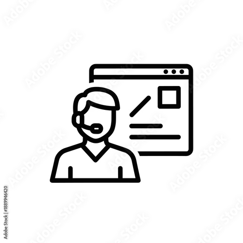 A professional customer service representative wearing a headset provides online support, illustrating the concept of remote assistance and technical help.