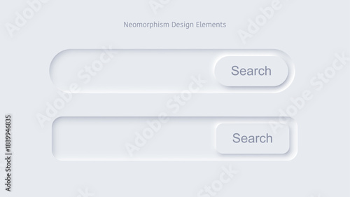 Search bar. SEO background. Soft rounded search fields with subtle shadows on light background showing minimal UI style and magnifier icons. Modern vector illustration in neomorphism style.