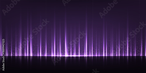 Award background. Purple silk curtain luxury backdrop. Color vertical draped satin cloth texture curtain on dark floor stage. Award, presentation scene. Elegant modern vector illustration.