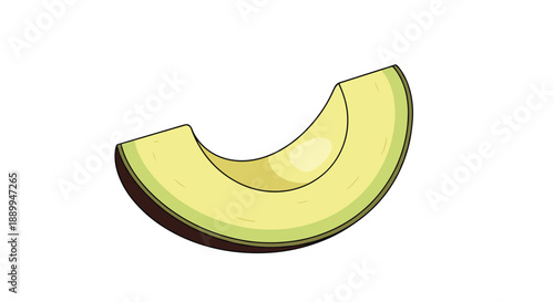 Illustration of a fresh green avocado slice with dark outer skin and creamy inner flesh isolated on a white background.