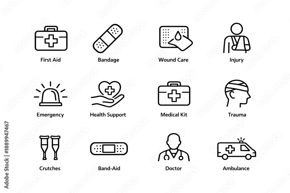 Fototapeta premium Essential medical symbols for first aid and emergency support