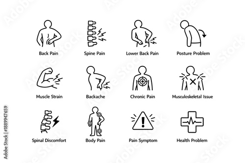 Icons depicting back pain and musculoskeletal issues