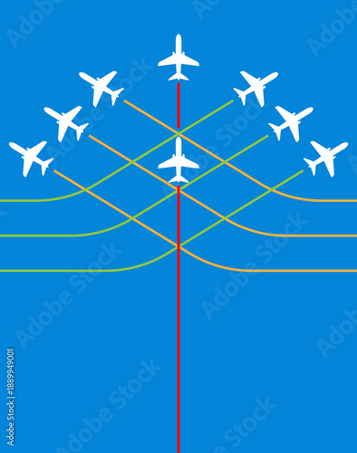 Airplane Flying Formation In Blue Sky, Air Show Display, The Disciplined Flight