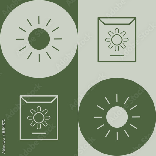 Minimal agriculture icon set featuring sun and seed symbols in a modern green palette.