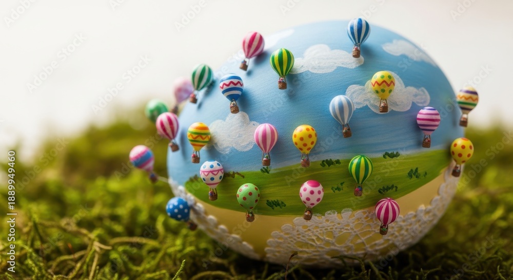 Fototapeta premium Colorful hot air balloons on a decorative egg