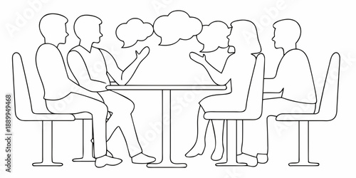 A group of people seated around a table engaged in conversation