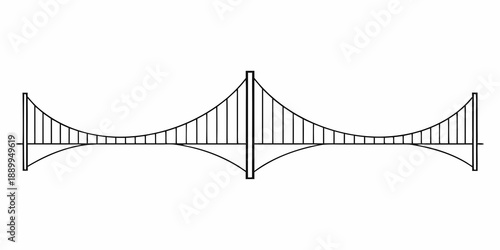 Simple line drawing of a suspension bridge with symmetrical towers