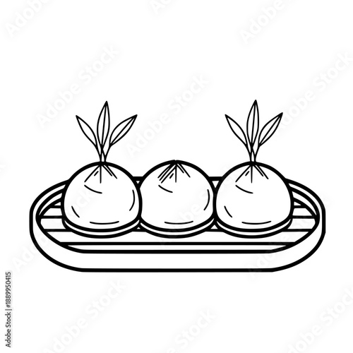 Elegant Tray Mochi Dumplings - Delightful Japanese Snack | Clean, isolated vector art for creative projects.