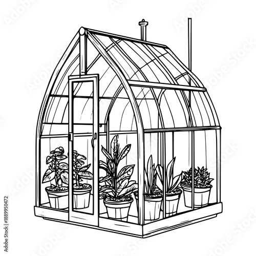 Nature's Haven: Miniature Greenhouse Escape | Clean, isolated vector art for creative projects.
