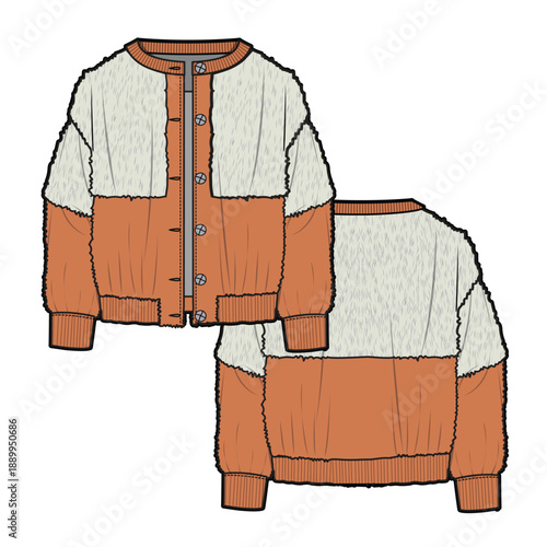 Winter fleece jacket vector design technical flat drawing by adobe illustrator.
