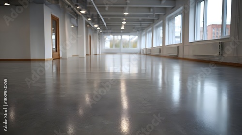 Wallpaper Mural A spacious modern and empty interior space with a polished concrete floor and large  showcasing a bright open environment Torontodigital.ca