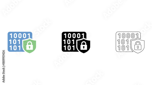 A graphic representation of binary data encryption with secure encoding and data protection icons