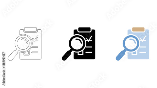 A magnifying glass is used to inspect a checklist for quality control and review purposes.