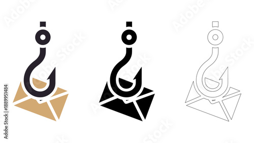 A phishing hook symbolizes online scams and fraud with a hook and envelope illustration.