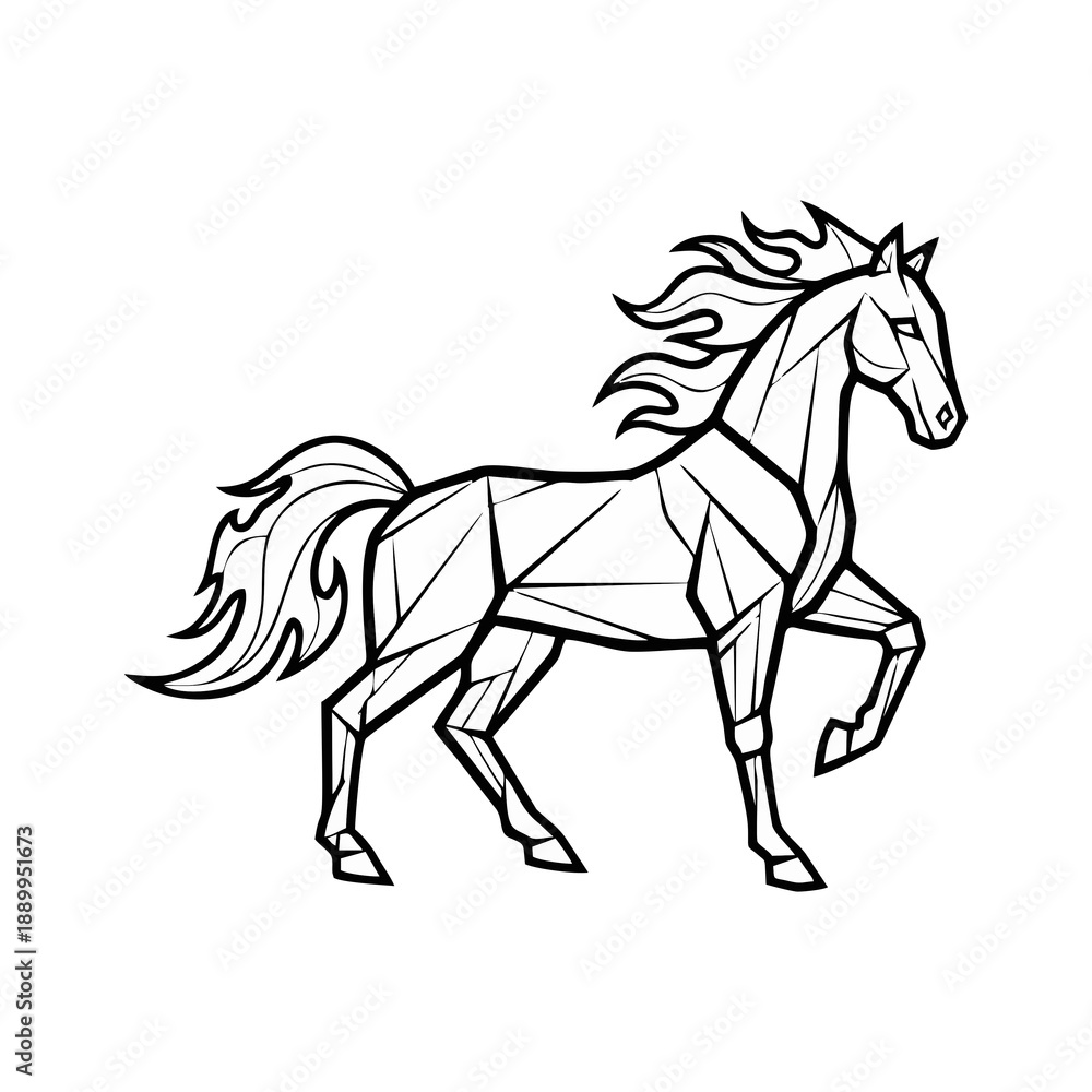 Fototapeta premium Geometric Style Line Art Illustration of a Majestic Horse in Motion, Emblematic of Freedom and Power