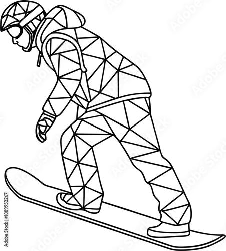 Dynamic snowboarder in motion with geometric design