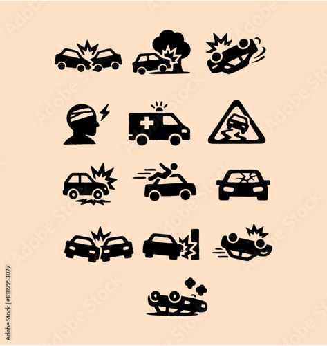 Car Accident & Road Situation Icon Set