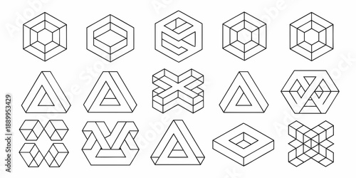 Optical illusions featuring geometric shapes cubes pyramids and impossible figures
