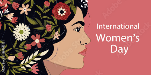 A woman s profile surrounded by flowers celebrating international women s day