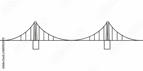 Simple black and white illustration of a symmetrical suspension bridge