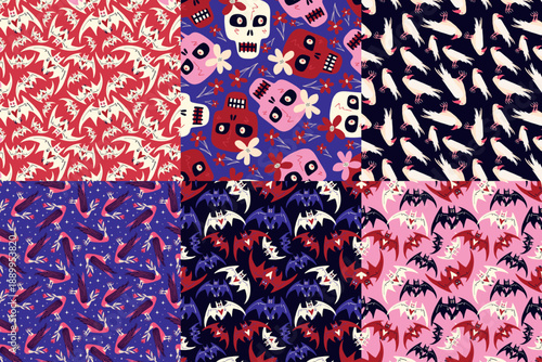 Cartoon Halloween seamless patterns 