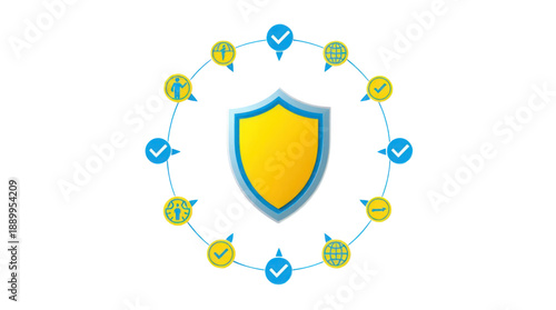 Digital Security and Data Protection Illustrated with a Shield and Verified Steps