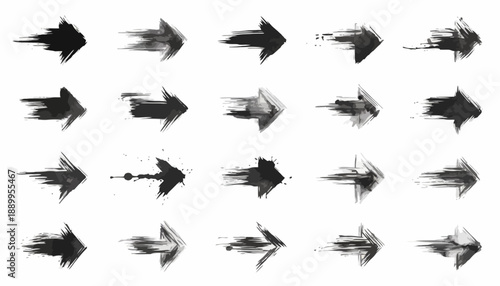 Abstract Arrow Vector Evolution – Right-Pointing Stylized Brushstroke Arrows Grid, Minimalist Directional Icons for Design, Navigation, Emphasis, Transparent Background, Editable Vector Elements