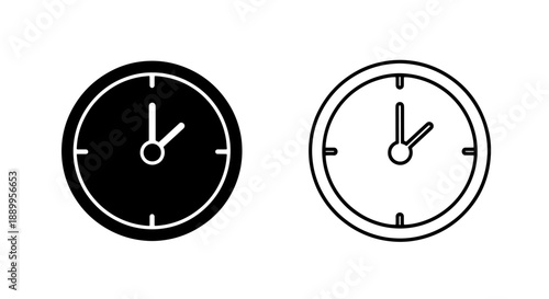 Simple clock icons, one filled black and one outlined white, representing time and punctuality