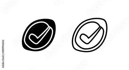Checkmark icons in oval shapes, one filled and one outlined, for confirmation and success