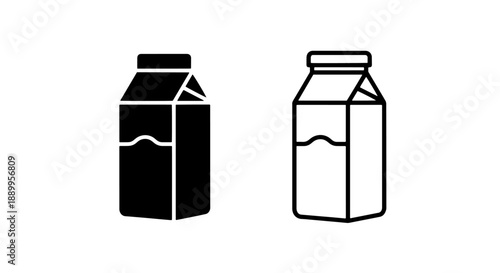 Set of two milk carton icons, solid black and outline versions, representing dairy products and beverages.