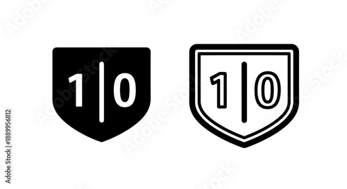 Icons displaying '1' and '0' within a shield shape, presented in solid black and outline styles, for score or status.