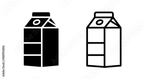 Two icons of a milk or juice carton with horizontal bands, solid and outline styles, for packaging and branding.