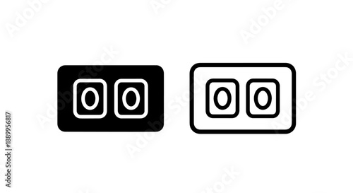 Two icons representing a control switch or button, one solid black and one outlined, for user interface design.