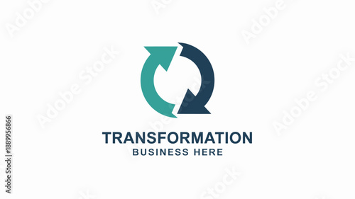 Transformation business here logo featuring a continuous two-color circular arrow icon