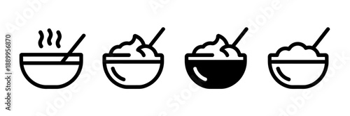 Minimalist icons set of hot porridge and oatmeal bowls