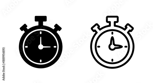 Stopwatch icons with short hands, solid and outline, suggesting a short period of time or a quick measurement.