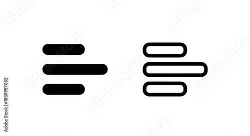 Hamburger menu icon set, black and white, for navigation and interface design