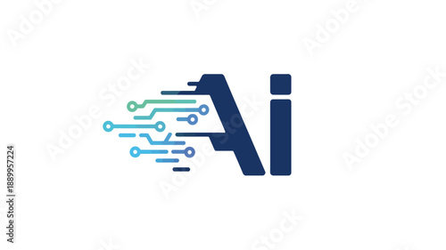 Artificial intelligence logo with circuit board elements representing rapid data processing and innovation