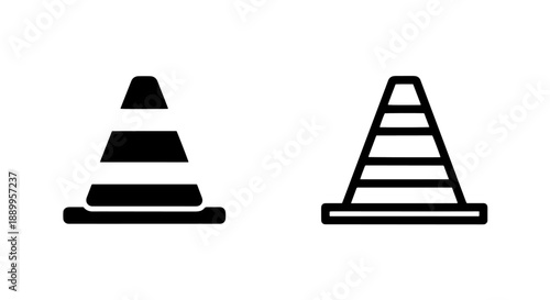 Traffic cone icons in solid black and outline, representing construction, safety, and warning