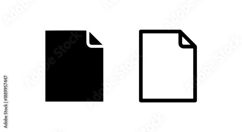 Page Icons with Turned Corner: Solid Black and Outline for Documents