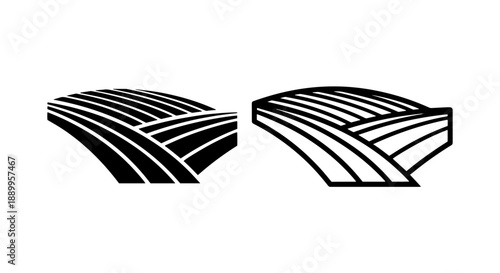 Curved Field Icons: Stylized Farmland in Solid and Outline