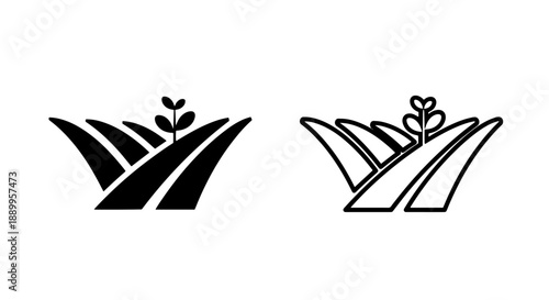 Sprout Growing in Field Icons: Seedling in Solid and Outline