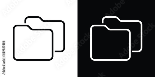 Modern outline folder icons in black and white versions. Representing file management, data storage, and organization. Clean linear design perfect for computer interfaces and app development.