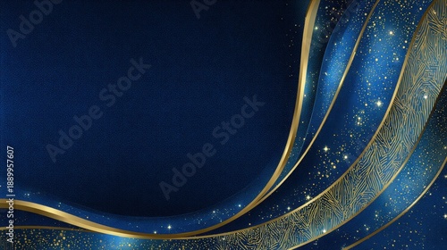 Luxurious blue and gold award background with flowing thread motif for elegant invitations and events