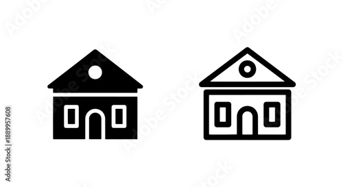 Simple House Icons: Solid Black and Outline Styles for Real Estate, Home, or Property