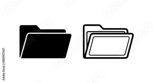 Open Folder Icons: Black and Outline Styles for Accessing Documents, Files, and Information